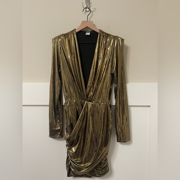 Cameo Vintage Metallic Shiny Gold Bodycon Party Holiday Date Dress Size Large - Picture 3 of 7